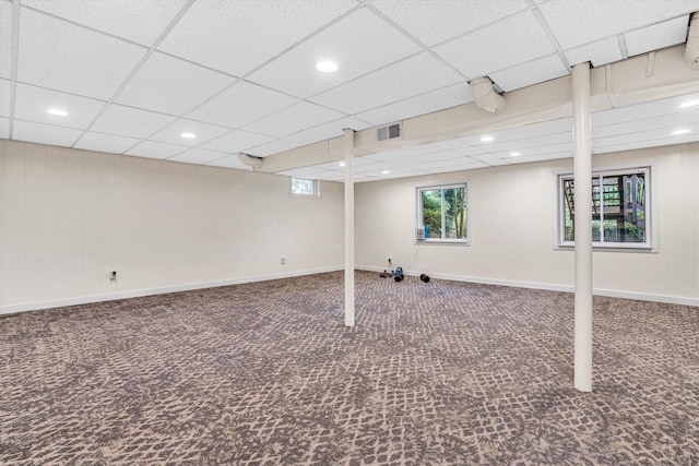 2440 Charing Cross Dr, Roanoke, VA 24018 - below grade area with carpet, baseboards, a paneled ceiling, and recessed lighting
