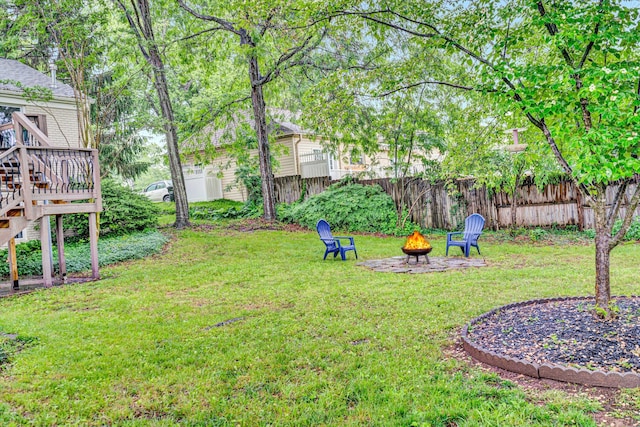 2440 Charing Cross Dr, Roanoke, VA 24018 - view of yard with a fire pit, stairs, and a deck
