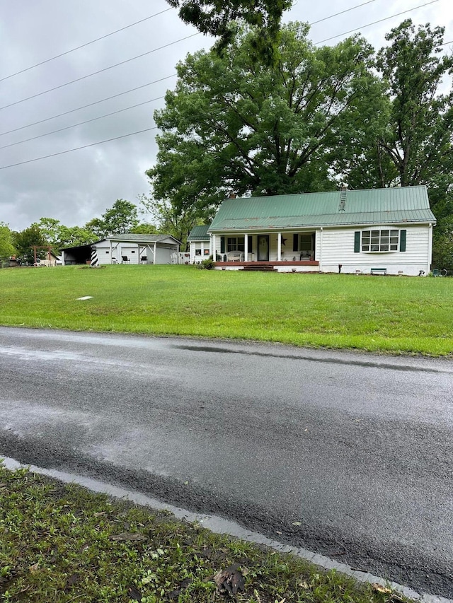 1820 Keytown Rd, Bedford, VA 24523 - ranch-style home featuring covered porch, metal roof, and a front yard