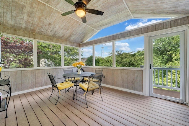 610 Crystal Anne Ln, Roanoke, VA 24019 - sunroom / solarium with lofted ceiling, a ceiling fan, healthy amount of natural light, and outdoor dining area