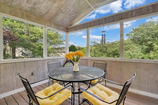 610 Crystal Anne Ln, Roanoke, VA 24019 - sunroom featuring lofted ceiling, wood walls, wood finished floors, and outdoor dining area