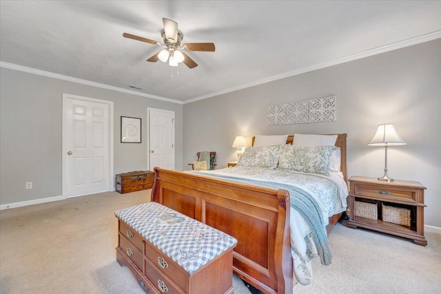 610 Crystal Anne Ln, Roanoke, VA 24019 - bedroom with light colored carpet, crown molding, baseboards, and a ceiling fan