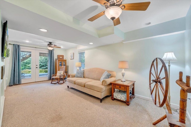 610 Crystal Anne Ln, Roanoke, VA 24019 - living room featuring carpet flooring, ceiling fan, french doors, recessed lighting, and baseboards