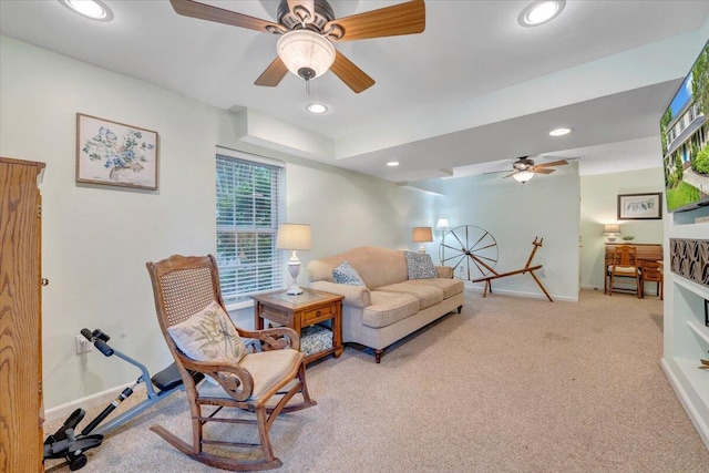 610 Crystal Anne Ln, Roanoke, VA 24019 - living area with a ceiling fan, light carpet, baseboards, and recessed lighting