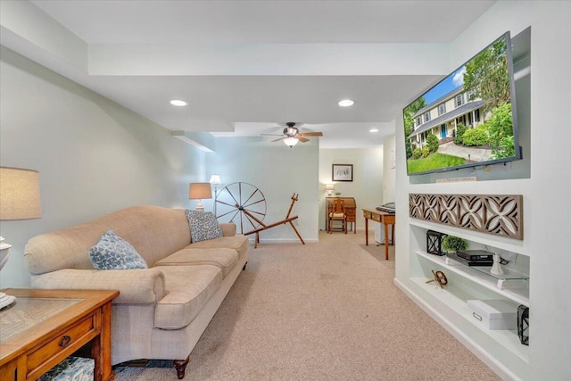 610 Crystal Anne Ln, Roanoke, VA 24019 - living area featuring light colored carpet, recessed lighting, a ceiling fan, and baseboards