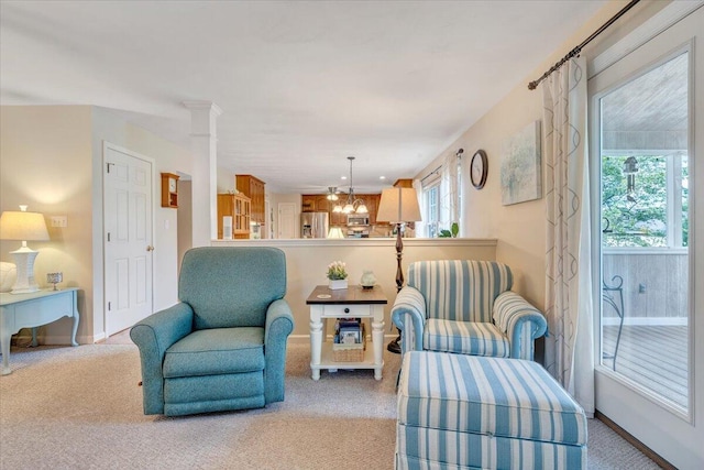 610 Crystal Anne Ln, Roanoke, VA 24019 - sitting room featuring carpet, baseboards, and a chandelier
