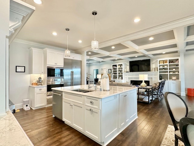 1115 Oakshire Ln, Wirtz, VA 24184 - kitchen with built in appliances, a sink, white cabinetry, recessed lighting, and dark wood-type flooring