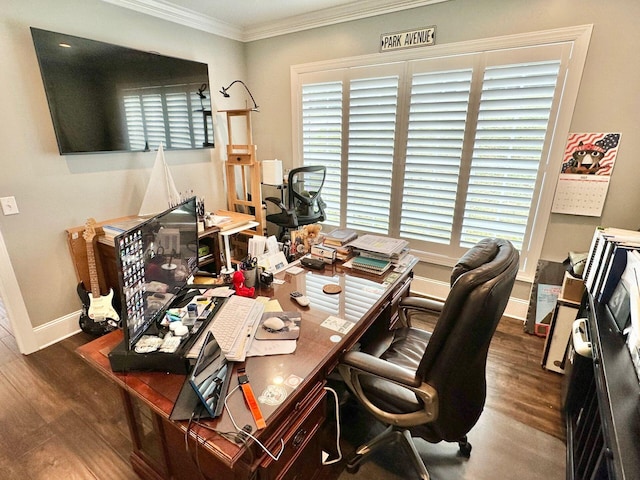 1115 Oakshire Ln, Wirtz, VA 24184 - office area with ornamental molding and wood finished floors