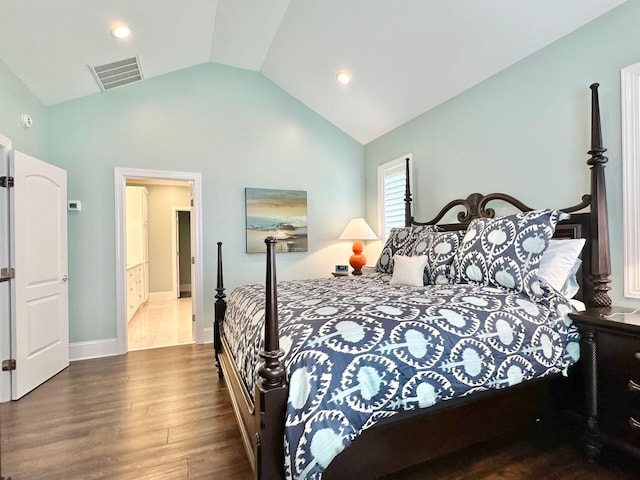 1115 Oakshire Ln, Wirtz, VA 24184 - bedroom with wood finished floors, baseboards, recessed lighting, and high vaulted ceiling