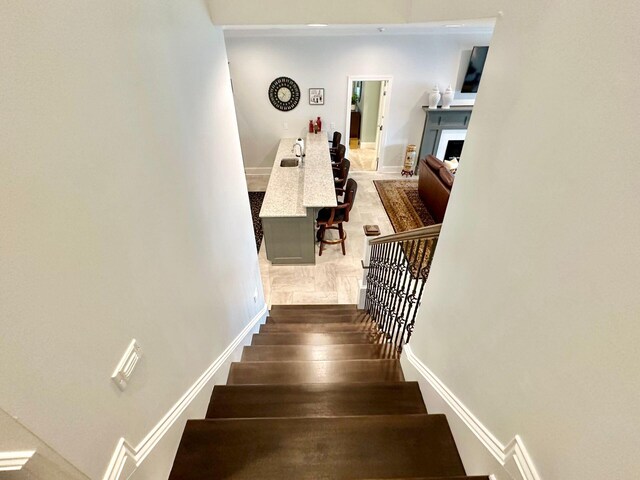 1115 Oakshire Ln, Wirtz, VA 24184 - staircase with baseboards and a fireplace