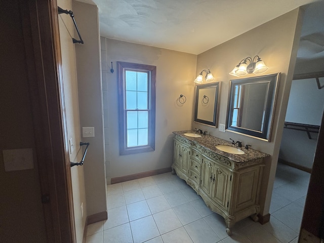 120 Nyle Ridge Rd, Wirtz, VA 24184 - full bath with double vanity, tile patterned floors, and a shower