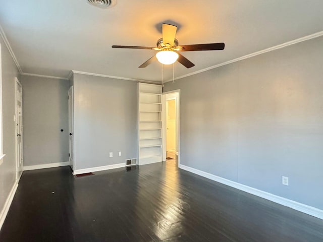 816 Brandon Ave SW, Roanoke, VA 24015 - empty room with baseboards, a ceiling fan, dark wood-style floors, and crown molding