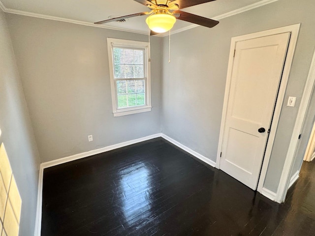 816 Brandon Ave SW, Roanoke, VA 24015 - empty room with ornamental molding, dark wood-type flooring, baseboards, and ceiling fan
