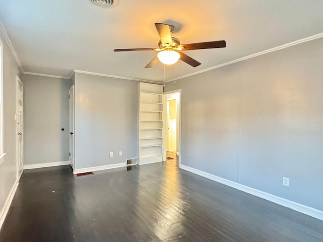 816 Brandon Ave SW, Roanoke, VA 24015 - empty room featuring baseboards, a ceiling fan, wood finished floors, and ornamental molding