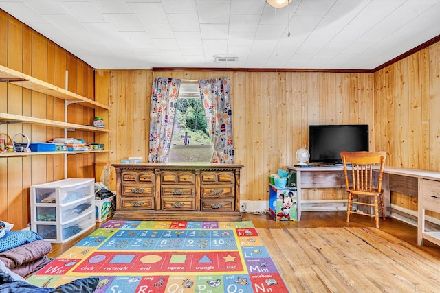 131 Indian Ln, Eagle Rock, VA 24085 - living area with wood walls and hardwood / wood-style flooring