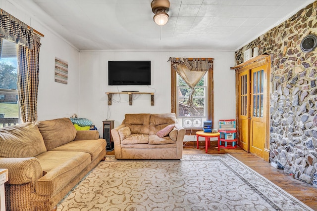 131 Indian Ln, Eagle Rock, VA 24085 - living room with ornamental molding and wood finished floors