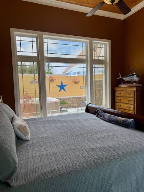 1038 Lees Mill Ln, Goode, VA 24556 - bedroom featuring crown molding, ceiling fan, and access to outside