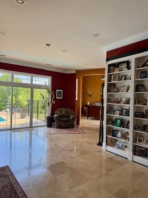 1038 Lees Mill Ln, Goode, VA 24556 - hallway featuring crown molding and built in shelves