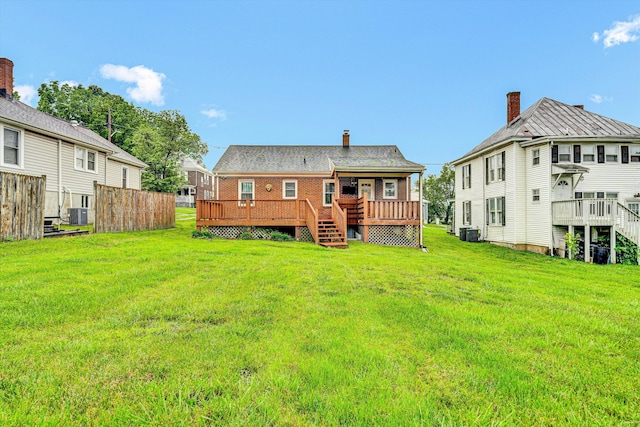 130 W Augusta Ave, Vinton, VA 24179 - back of house with a wooden deck, a yard, and central AC unit