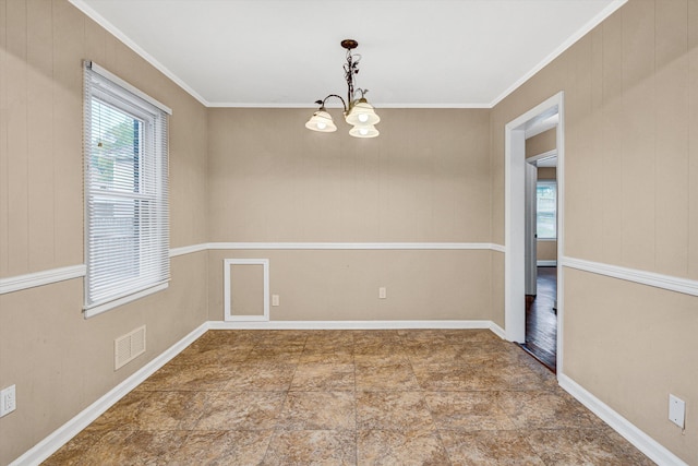 130 W Augusta Ave, Vinton, VA 24179 - empty room with ornamental molding, a chandelier, and baseboards