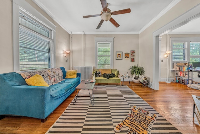 602 Allison Ave SW, Roanoke, VA 24016 - living room with wood finished floors, ceiling fan, and ornamental molding