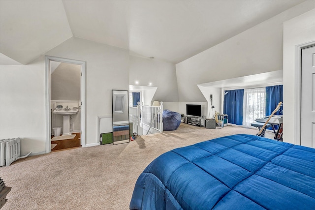 602 Allison Ave SW, Roanoke, VA 24016 - bedroom featuring carpet flooring, high vaulted ceiling, and ensuite bath