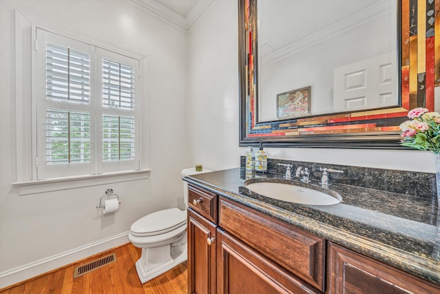 1160 Belcroft Ct, Roanoke, VA 24018 - half bathroom featuring crown molding, wood finished floors, and vanity