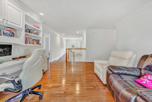 1160 Belcroft Ct, Roanoke, VA 24018 - home office featuring ornamental molding, light wood finished floors, and recessed lighting