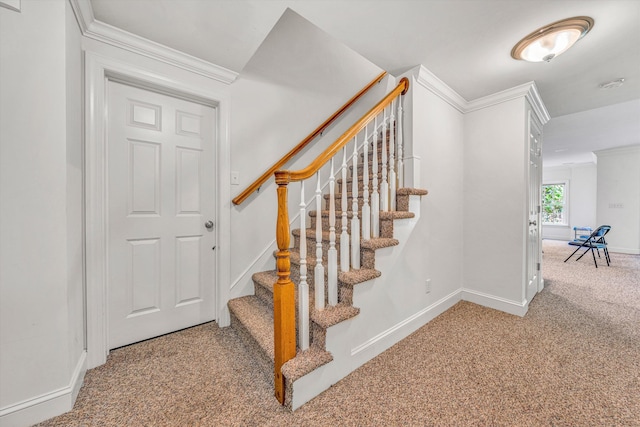 1160 Belcroft Ct, Roanoke, VA 24018 - stairs with carpet floors and crown molding