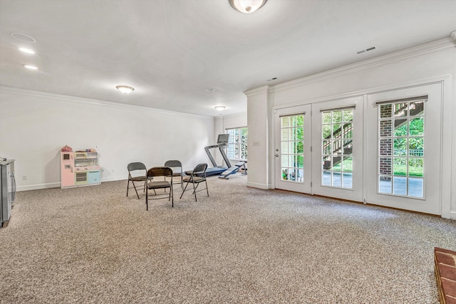 1160 Belcroft Ct, Roanoke, VA 24018 - rec room with ornamental molding and carpet