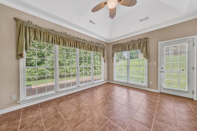 3303 Belshire Ct SW, Roanoke, VA 24014 - unfurnished sunroom with tile patterned flooring, baseboards, and lofted ceiling