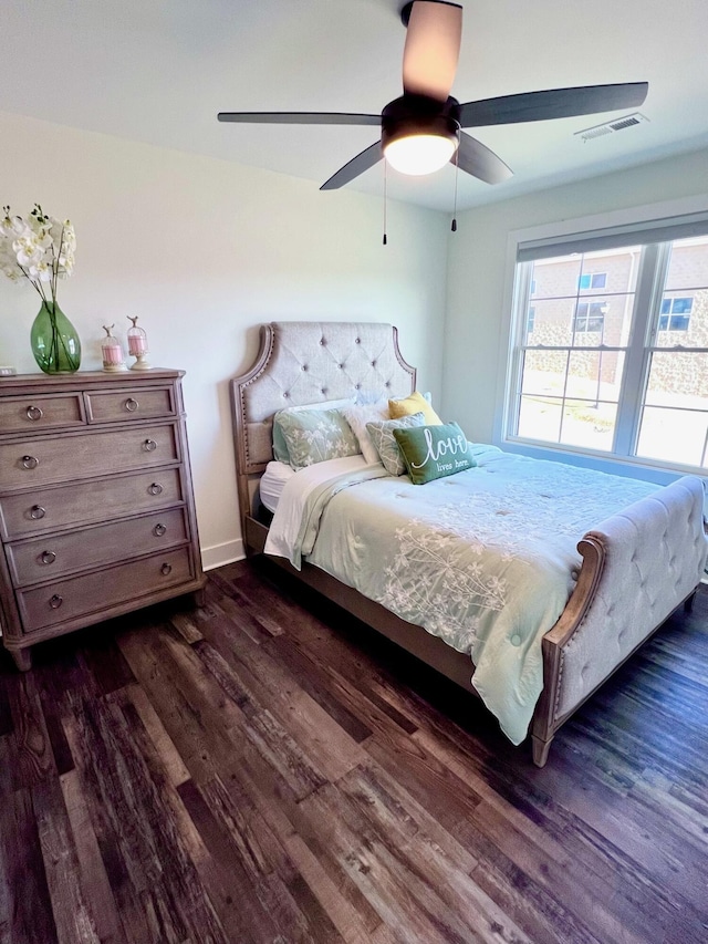 103 Retreat Ln, Huddleston, VA 24104 - bedroom with dark wood-type flooring, ceiling fan, and baseboards