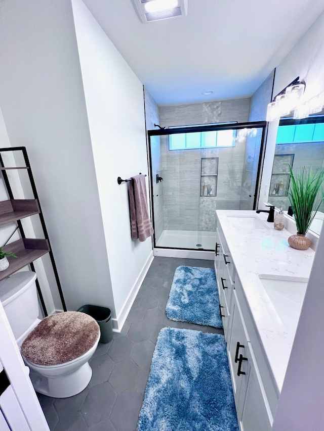 103 Retreat Ln, Huddleston, VA 24104 - full bath with toilet, a stall shower, double vanity, and tile patterned flooring