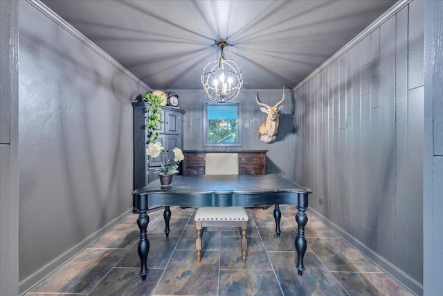 20728 Virgil H Goode Hwy, Rocky Mount, VA 24151 - home office with ornamental molding, a chandelier, and baseboards