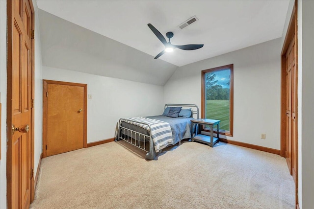 20728 Virgil H Goode Hwy, Rocky Mount, VA 24151 - bedroom with carpet floors, vaulted ceiling, baseboards, and a ceiling fan