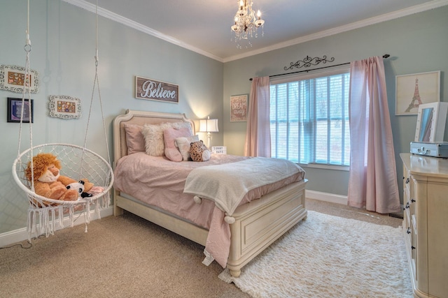 317 Cumberland Gap Rd, Newport, VA 24128 - bedroom with light colored carpet, crown molding, a chandelier, and baseboards