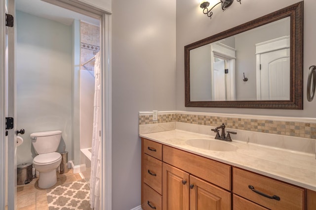 317 Cumberland Gap Rd, Newport, VA 24128 - bathroom featuring vanity, toilet, shower / bathtub combination with curtain, tile patterned flooring, and baseboards