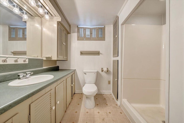 214 Preston Ave NE, Roanoke, VA 24012 - bathroom with toilet, vanity, a shower, baseboards, and a closet