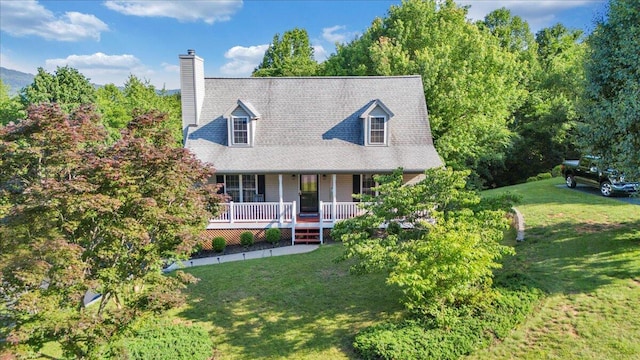 828 Ray St, Roanoke, VA 24019 - cape cod-style house featuring a front lawn, a porch, and a chimney