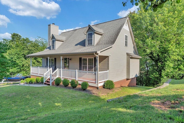 828 Ray St, Roanoke, VA 24019 - view of front of house featuring covered porch, a chimney, a front lawn, and roof with shingles