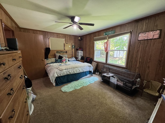 570 Scuffling Hill Rd, Rocky Mount, VA 24151 - carpeted bedroom featuring wooden walls and ceiling fan
