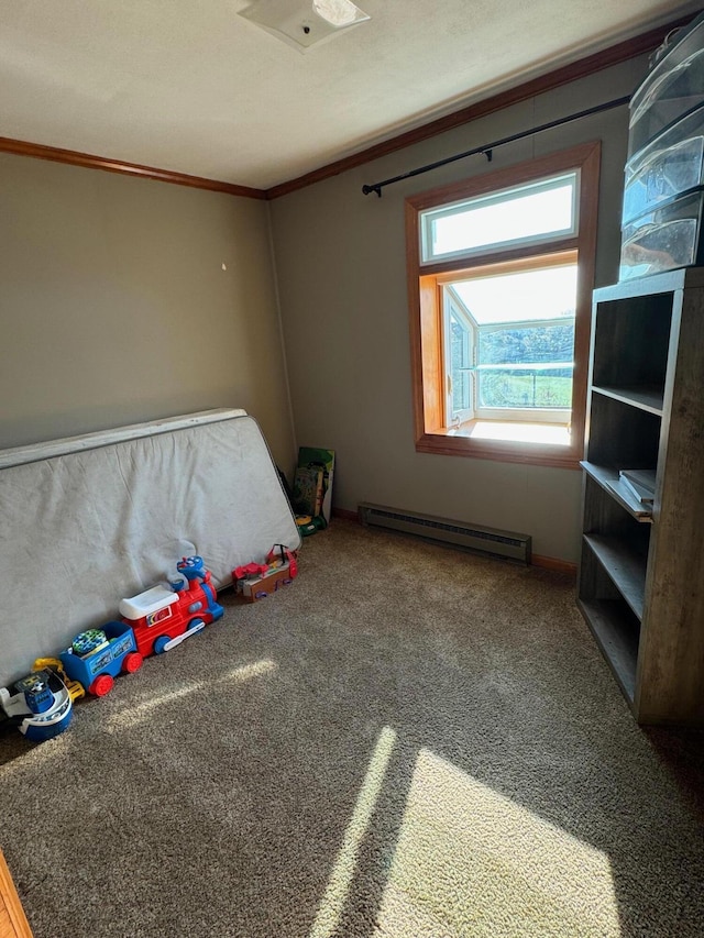570 Scuffling Hill Rd, Rocky Mount, VA 24151 - unfurnished bedroom with ornamental molding, baseboard heating, and carpet floors
