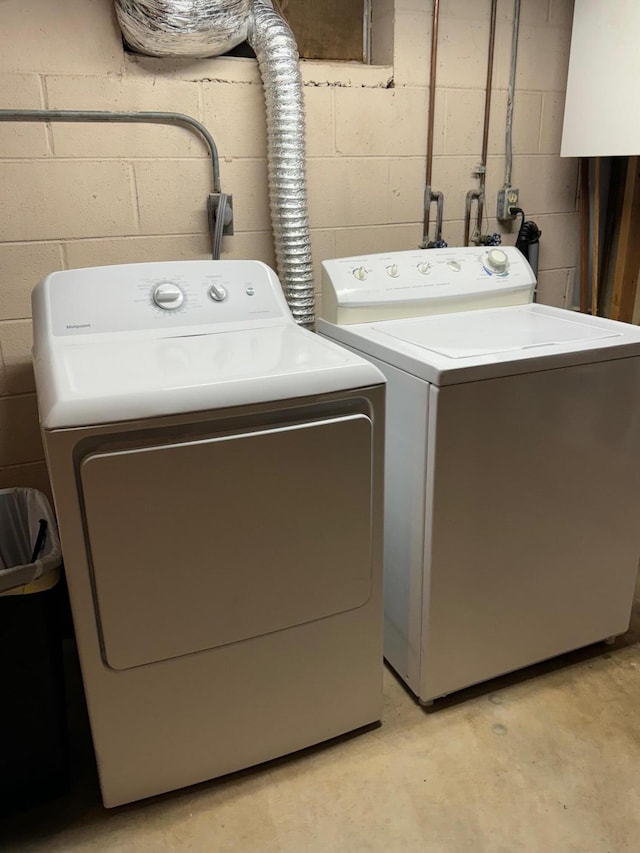 570 Scuffling Hill Rd, Rocky Mount, VA 24151 - laundry room featuring concrete block wall and washer and clothes dryer