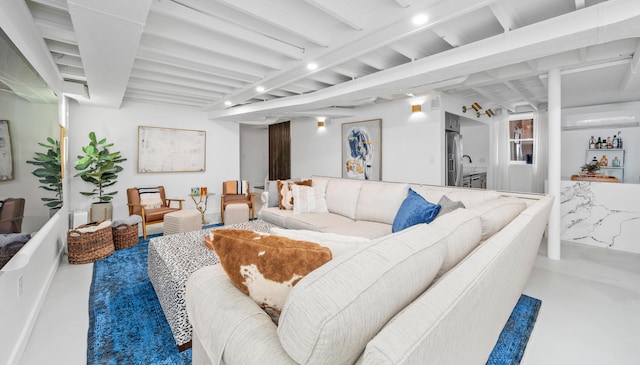 2561 Inglewood Rd SW, Roanoke, VA 24015 - living room featuring beamed ceiling and concrete floors