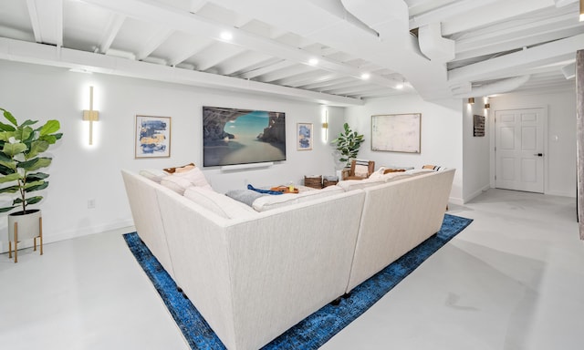 2561 Inglewood Rd SW, Roanoke, VA 24015 - living area featuring beam ceiling and concrete floors