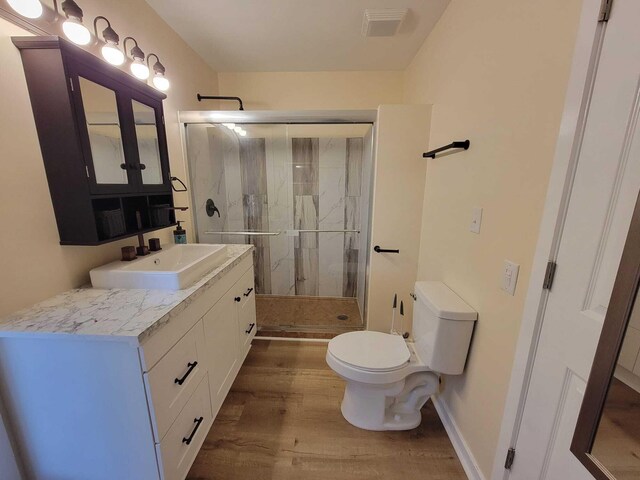 640 Cooks Knob Rd, Ferrum, VA 24088 - bathroom featuring toilet, wood finished floors, vanity, and a shower stall