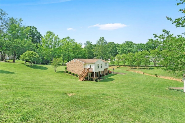 50 Barkwood Ln, Blue Ridge, VA 24064 - rear view of property with stairs, a yard, and a wooden deck