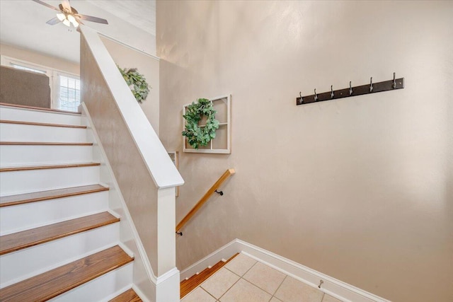 590 Keystone Dr NW, Christiansburg, VA 24073 - stairway featuring baseboards, a ceiling fan, and tile patterned floors