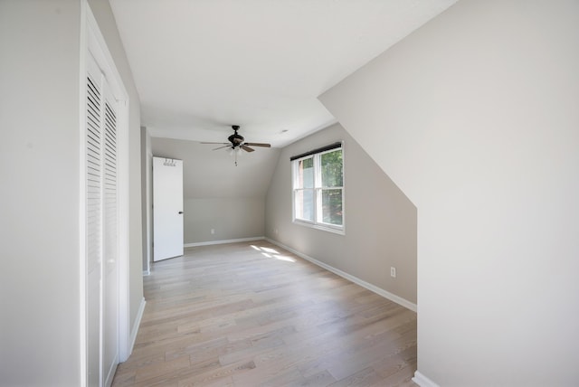 1132 Bancroft Ln, Goode, VA 24556 - bonus room with light wood-style flooring, baseboards, lofted ceiling, and a ceiling fan