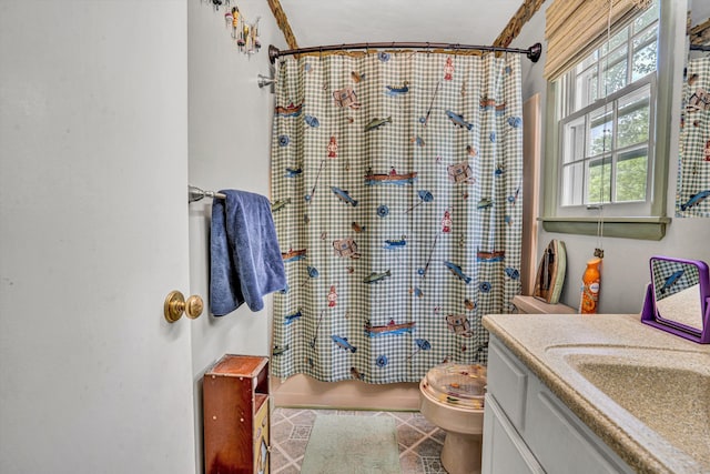 508 Hemlock Shores Dr, Goodview, VA 24095 - full bathroom featuring vanity, toilet, and shower / bath combo with shower curtain